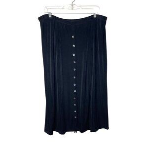 Coldwater Creek Black Button-Front Pull-on Midi Skirt